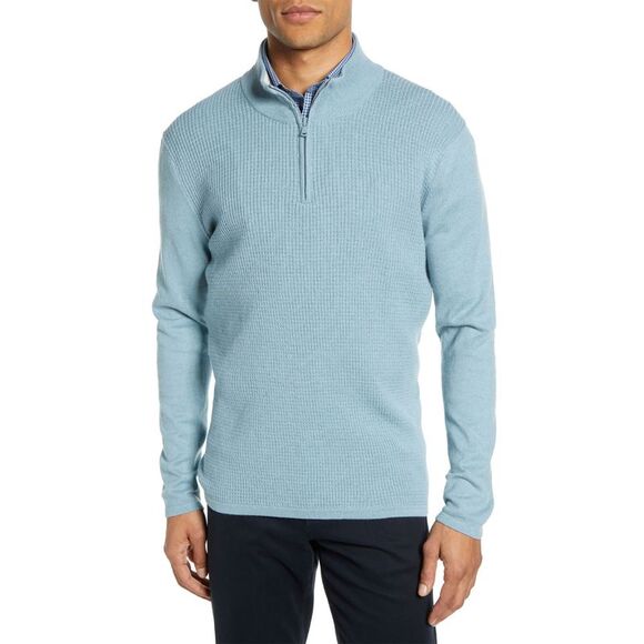 Zachary Prell Mens Higgins Cotton & Cashmere Quarter Zip Sweater Small Dark Aqua